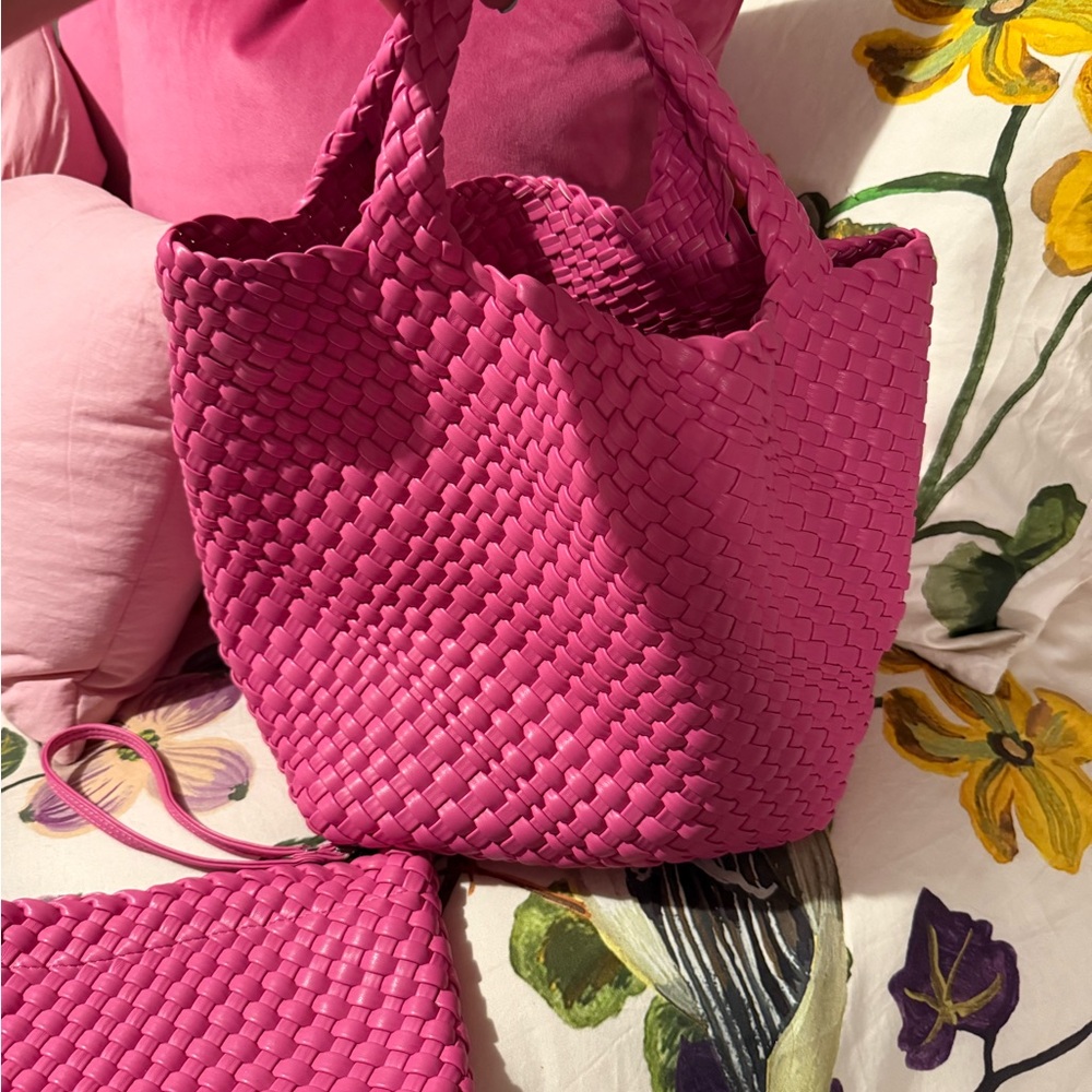Elegant Pink Woven Tote Bag